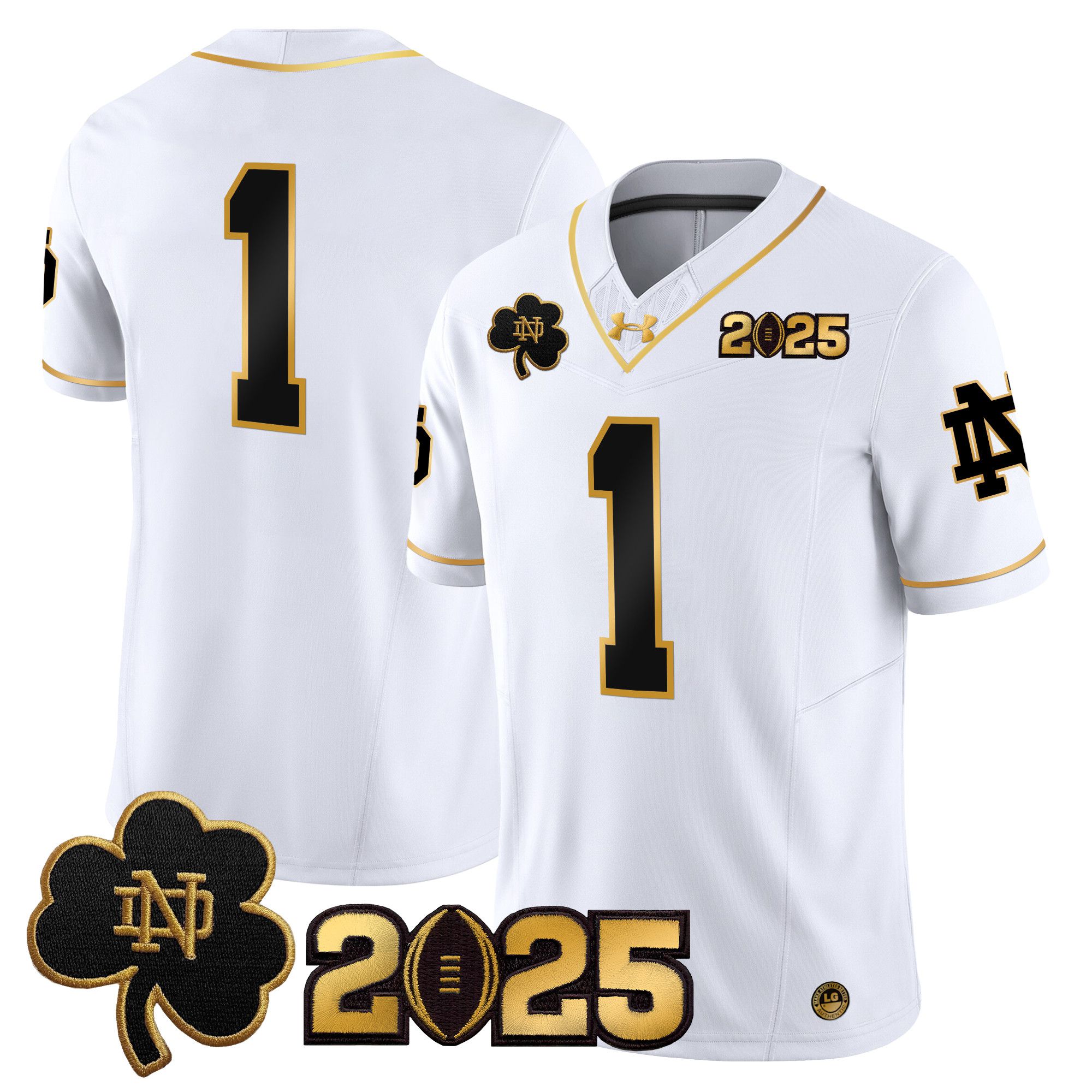 Men Notre Dame Fighting Irish 1 No Name White 2025 CFP Final Patch Gold Vapor Limited NCAA Jersey